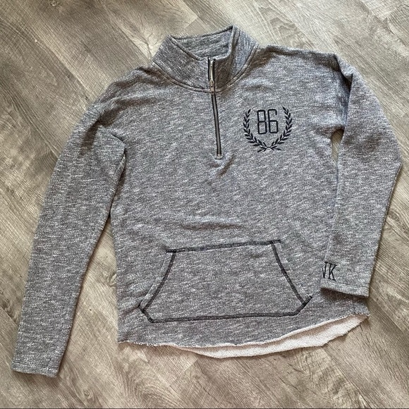 PINK Victoria's Secret Tops - Pink Victoria’s Secret Gray Quarter Zip Hoodie Sweater Top